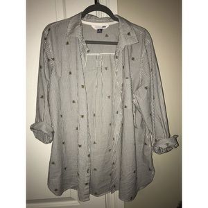 Striped button down blouse with bee print